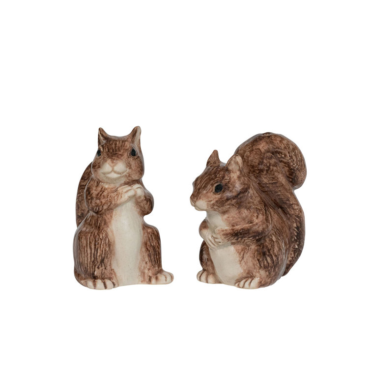 Hand-Painted Nut-Brown Stoneware Squirrel Salt and Pepper Set