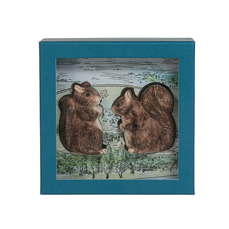 Hand-Painted Nut-Brown Stoneware Squirrel Salt and Pepper Set