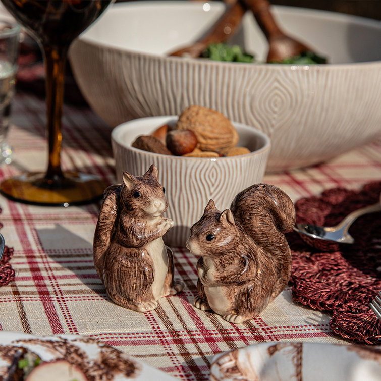 Hand-Painted Nut-Brown Stoneware Squirrel Salt and Pepper Set