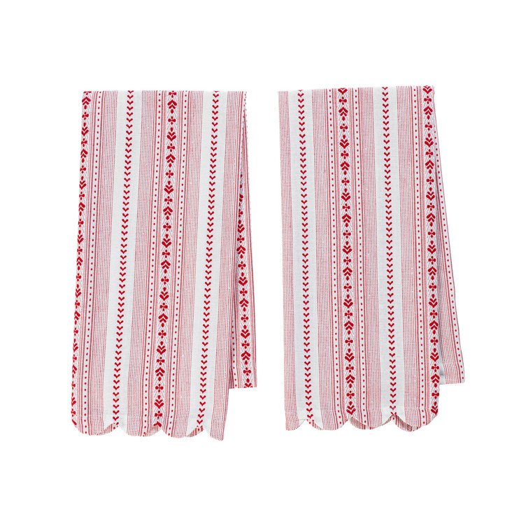 Red and Cream Striped Cotton Kitchen Towel Set