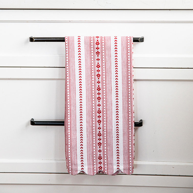 Red and Cream Striped Cotton Kitchen Towel Set
