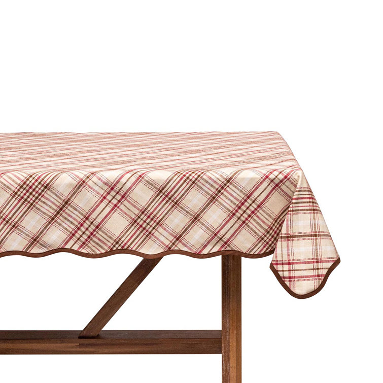 Harvest Tartan Square Fabric Tablecloth in Mulberry and Cream