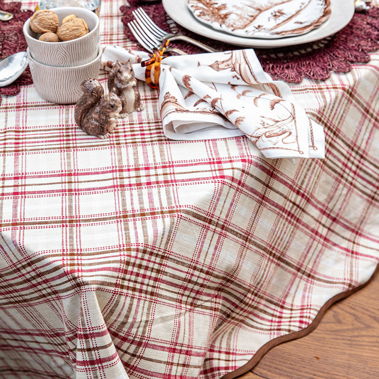 Harvest Tartan Square Fabric Tablecloth in Mulberry and Cream
