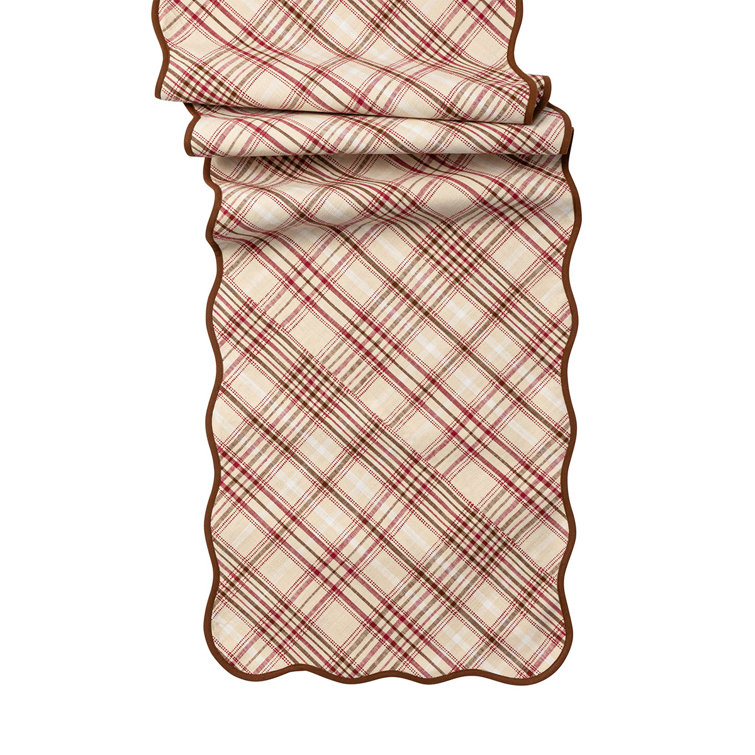 Mulberry and Cream Cotton Scalloped Table Runner