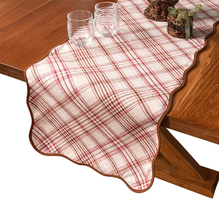Mulberry and Cream Cotton Scalloped Table Runner