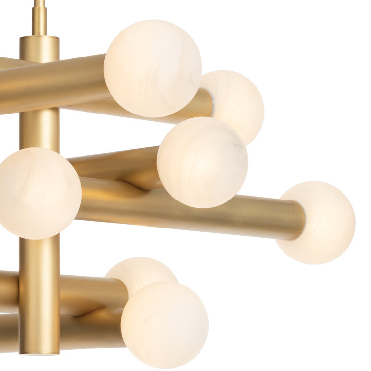 Natural Brass Sputnik Chandelier with Alabaster Glass Globes