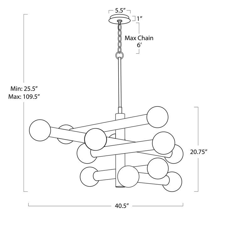Polished Nickel 12-Light Sputnik Chandelier with Glass Globes
