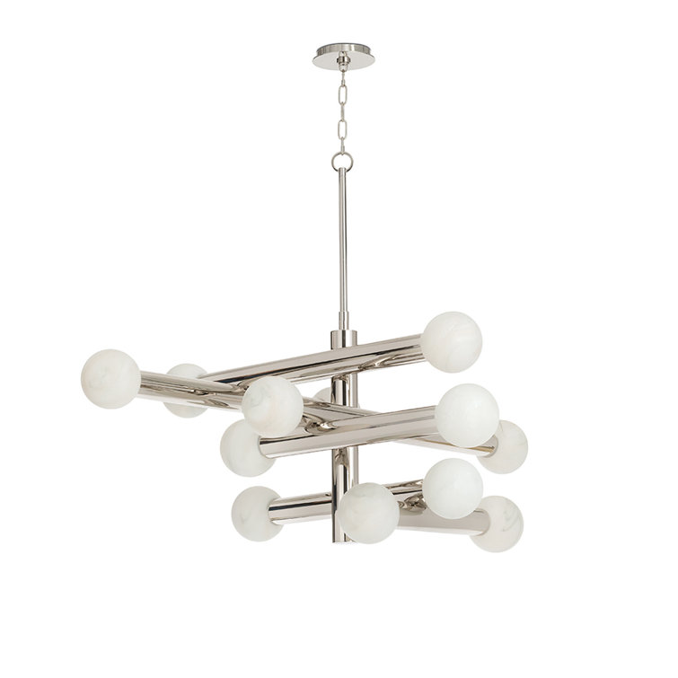 Polished Nickel 12-Light Sputnik Chandelier with Glass Globes