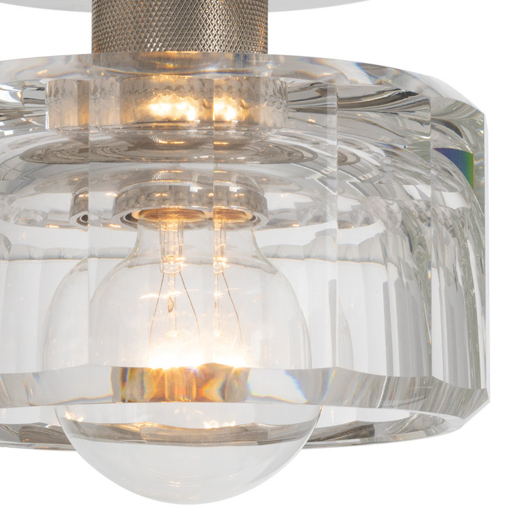 Polished Nickel Crystal Flush Mount Light Fixture