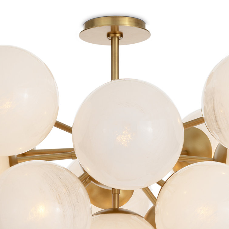 Natural Brass Globe Chandelier with Swirl Glass Spheres