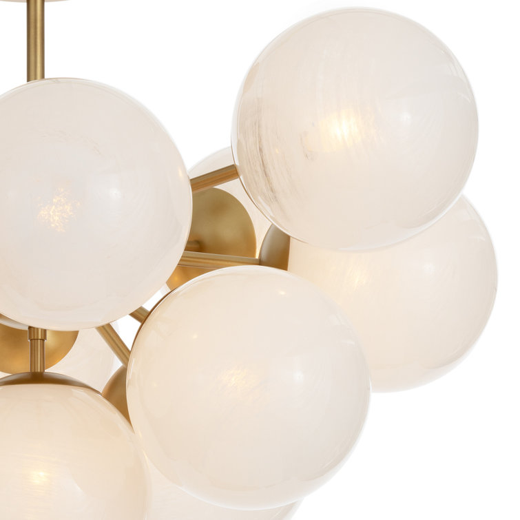 Natural Brass Globe Chandelier with Swirl Glass Spheres