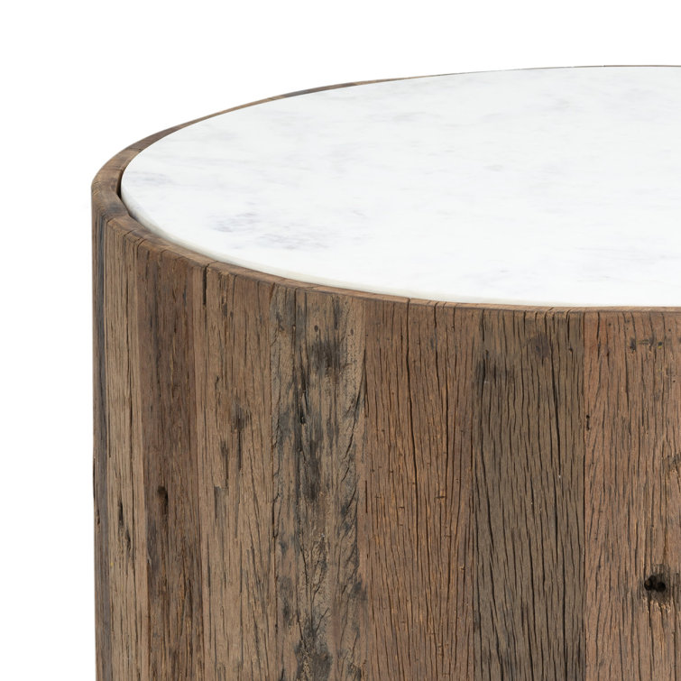 Eli Round Wood and Marble Outdoor Coffee Table
