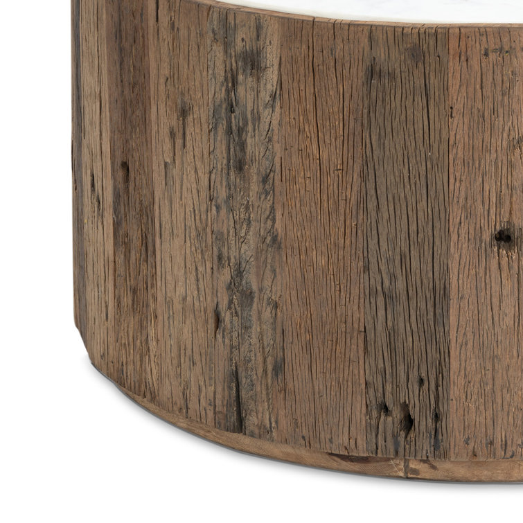 Eli Round Wood and Marble Outdoor Coffee Table