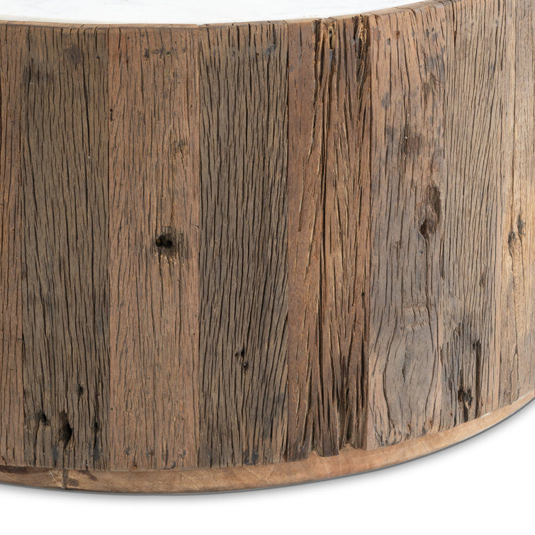 Eli Round Wood and Marble Outdoor Coffee Table