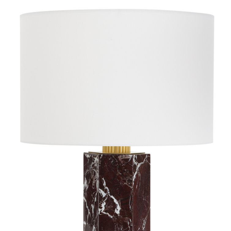 Aubergine Marble Table Lamp with Polished Brass Accents and Linen Shade