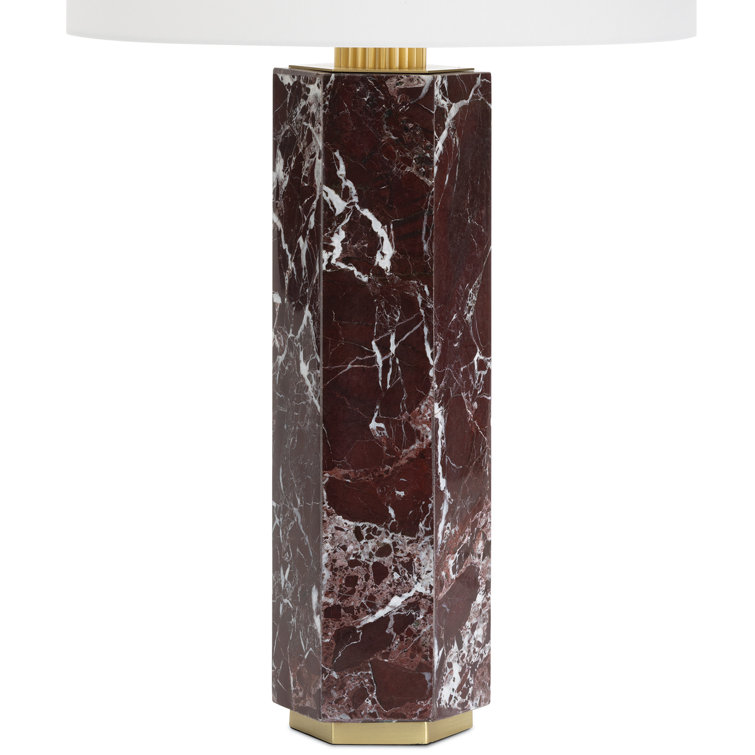 Aubergine Marble Table Lamp with Polished Brass Accents and Linen Shade