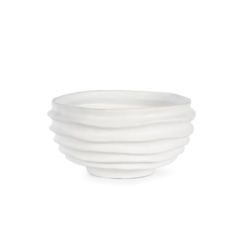 Handcrafted White Sculpted Metal Decorative Bowl