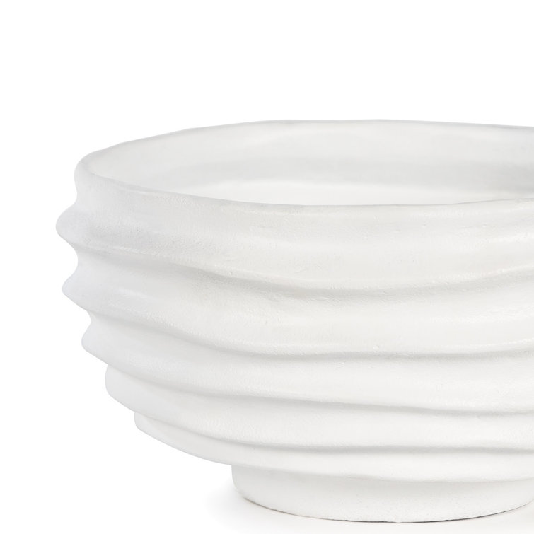 Handcrafted White Sculpted Metal Decorative Bowl