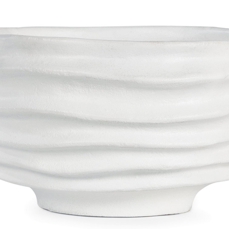 Handcrafted White Sculpted Metal Decorative Bowl