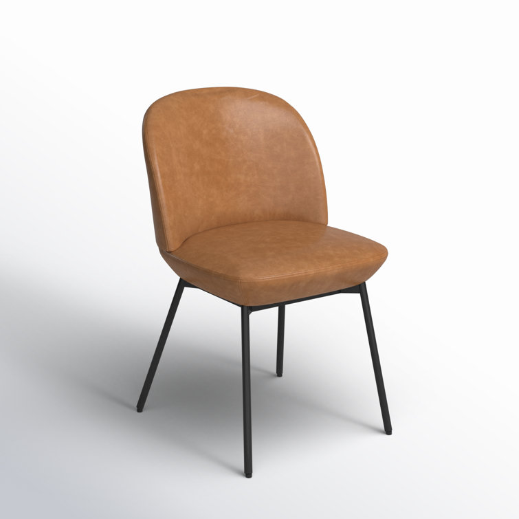 Modern Tan Leather Upholstered Dining Chair with Black Metal Legs