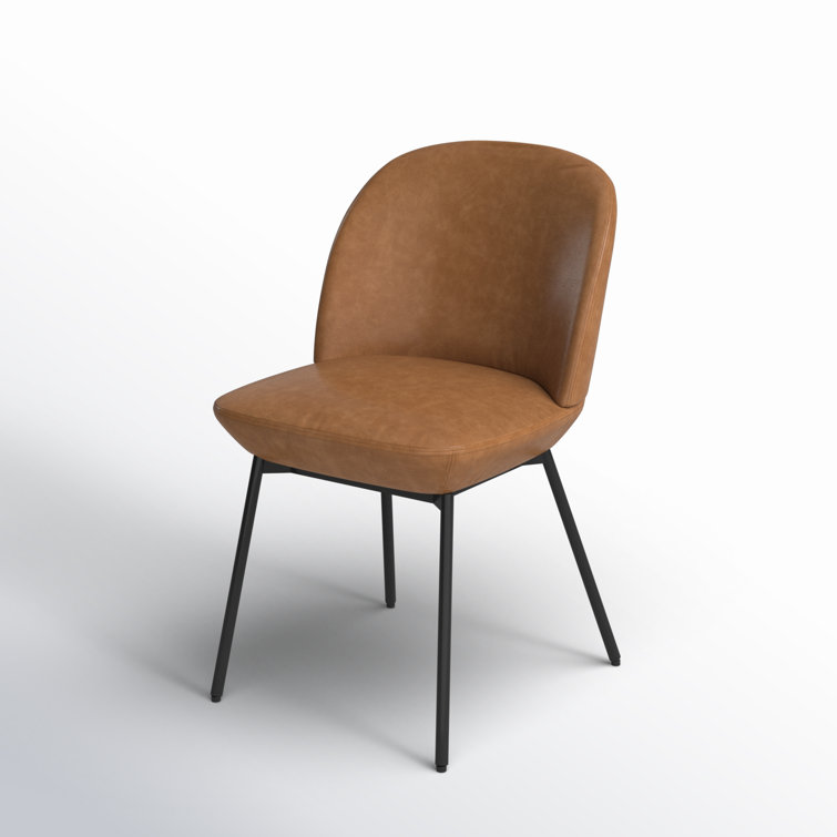 Modern Tan Leather Upholstered Dining Chair with Black Metal Legs