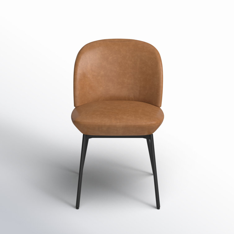 Modern Tan Leather Upholstered Dining Chair with Black Metal Legs