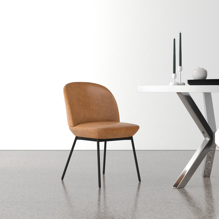 Modern Tan Leather Upholstered Dining Chair with Black Metal Legs