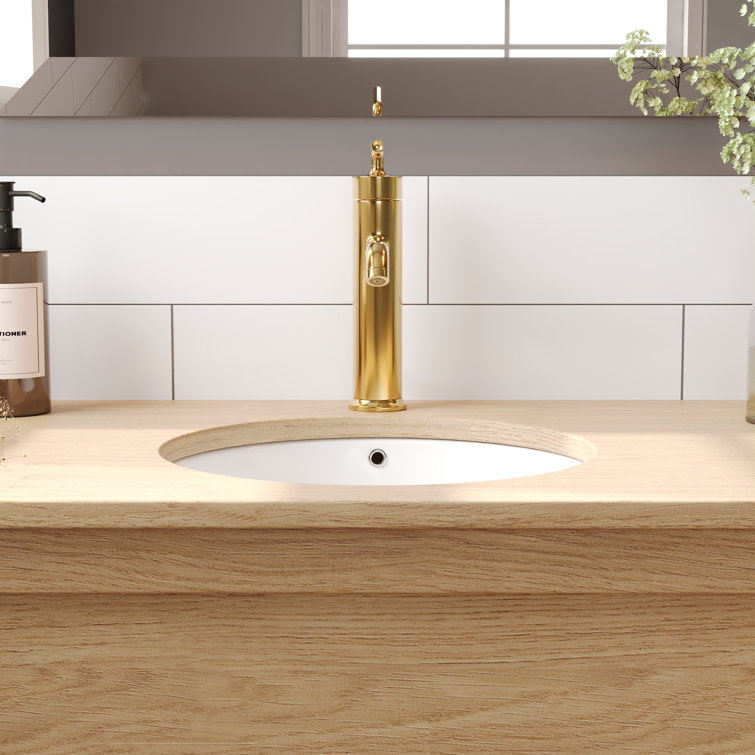 16" White Ceramic Round Undermount Bathroom Sink with Overflow