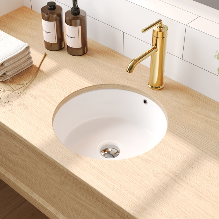 16" White Ceramic Round Undermount Bathroom Sink with Overflow