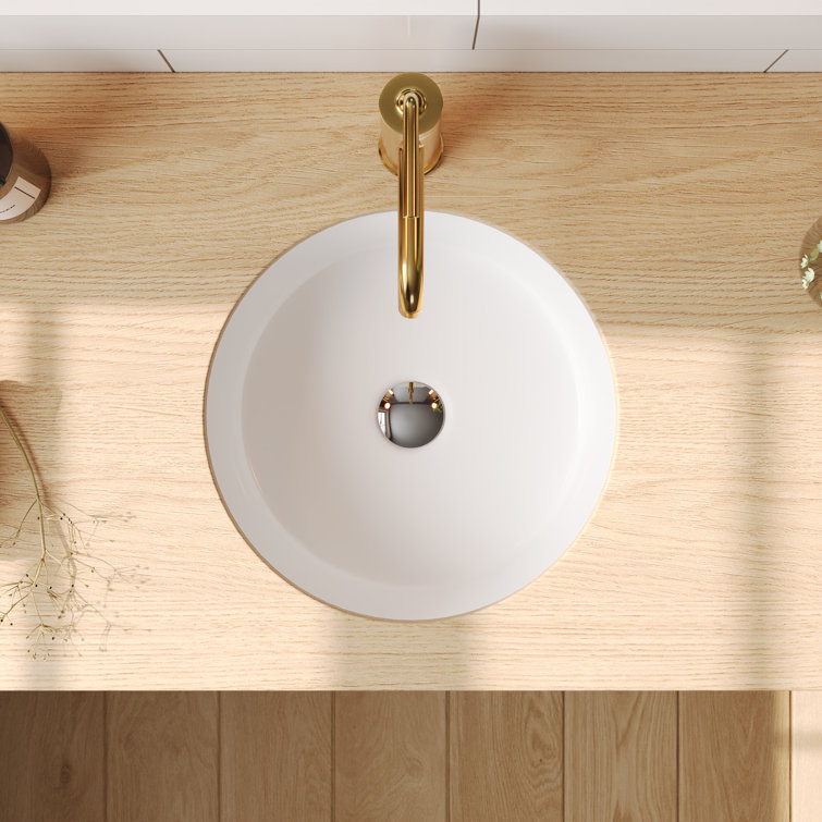 16" White Ceramic Round Undermount Bathroom Sink with Overflow