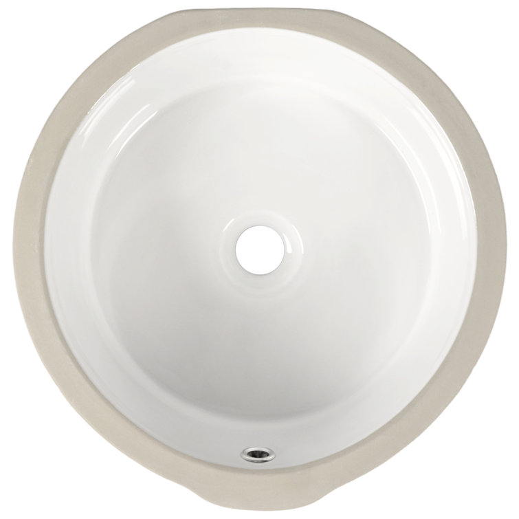 16" White Ceramic Round Undermount Bathroom Sink with Overflow
