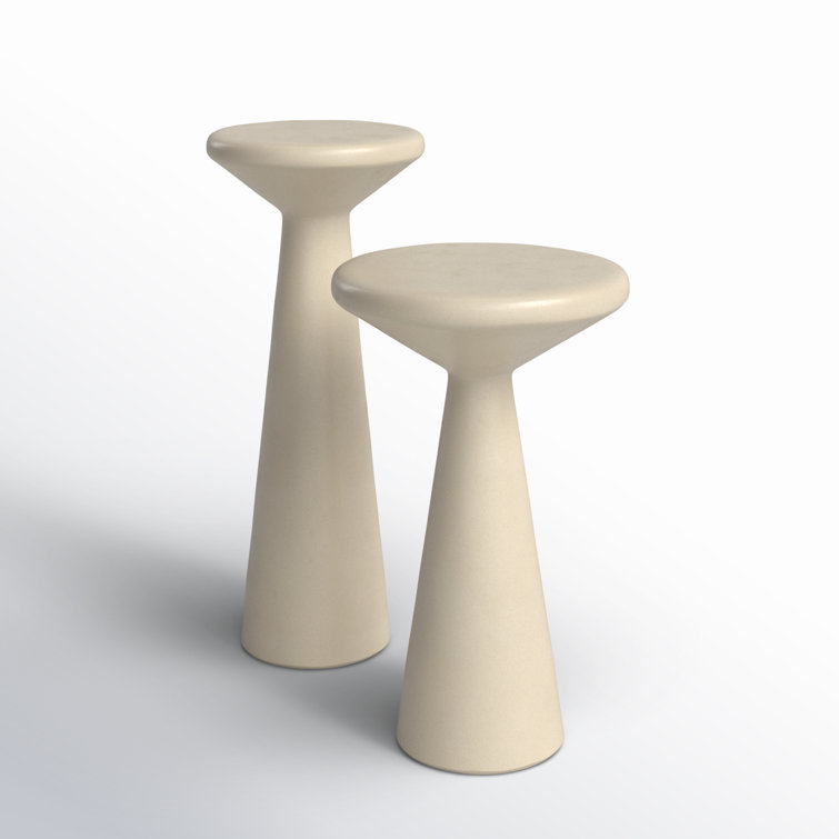 Parchment White Round Stone Accent Table, 20" Industrial