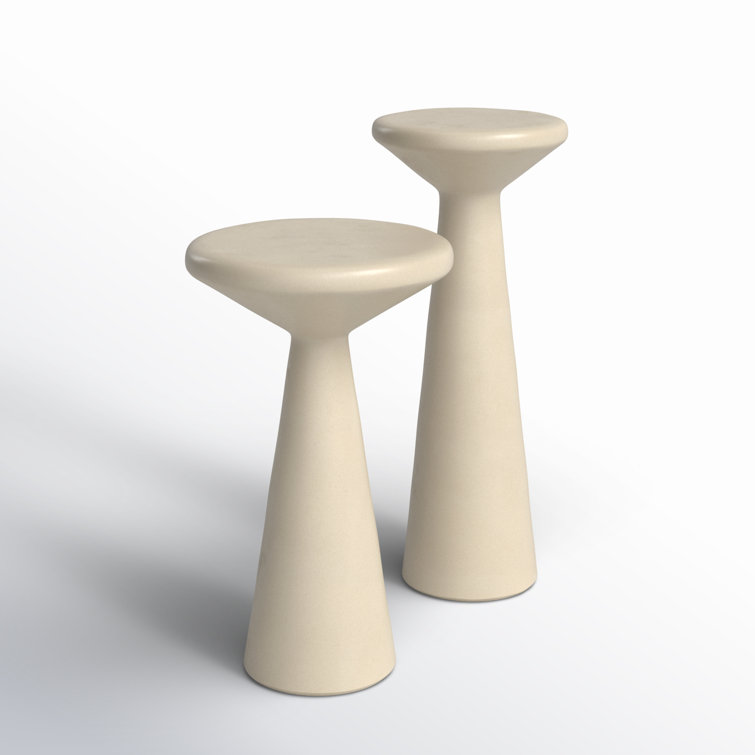 Parchment White Round Stone Accent Table, 20" Industrial