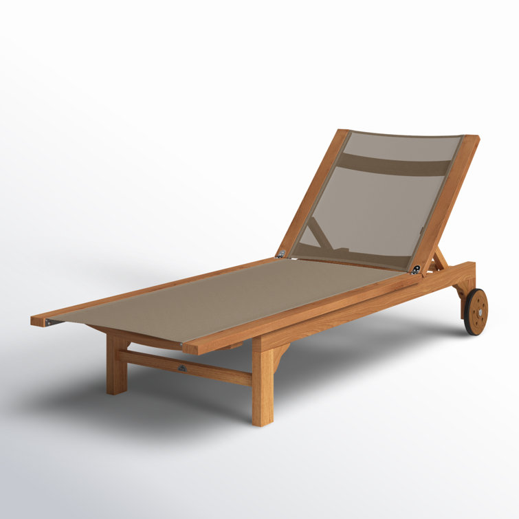 Taupe Teak Outdoor Reclining Chaise Lounge with Wheels