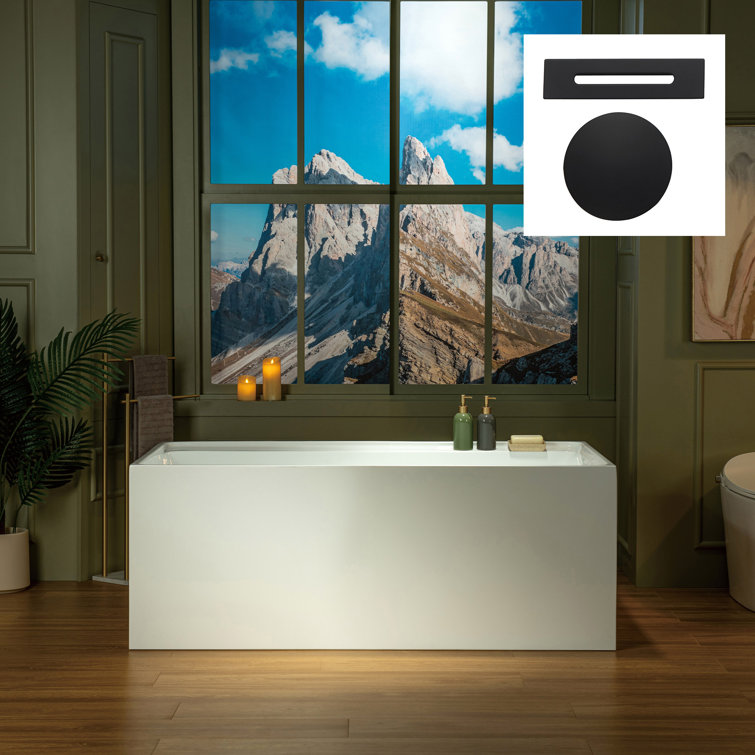 59-Inch White Acrylic Rectangular Freestanding Soaking Bathtub