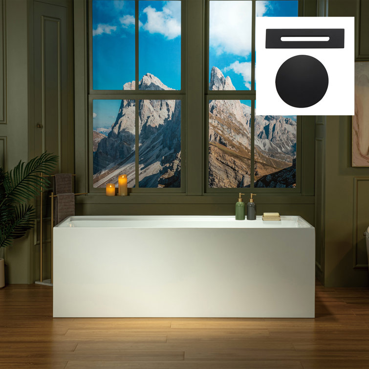 59-Inch White Acrylic Rectangular Freestanding Soaking Bathtub