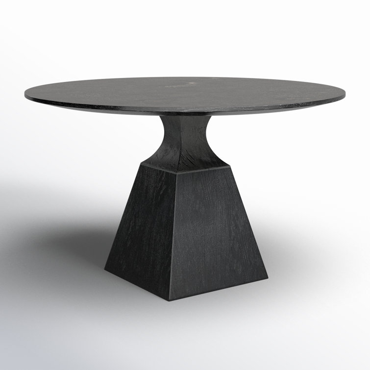 Contemporary Black Oak and Marble Round Dining Table, 53"