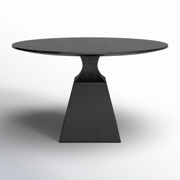 Contemporary Black Oak and Marble Round Dining Table, 53"