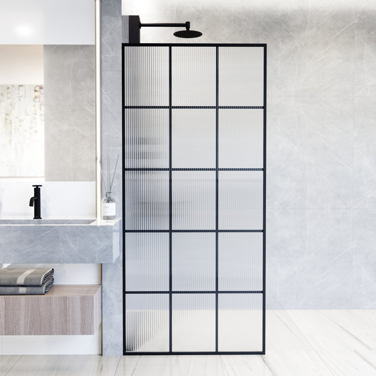 Mosaic Matte Black 34" x 74" Fluted Glass Shower Screen