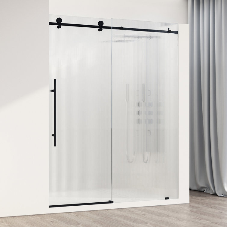 Elan E-Class 56-60" Matte Black Frameless Sliding Shower Door with Fluted Glass