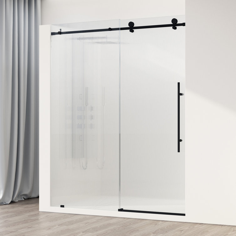 Elan E-Class 56-60" Matte Black Frameless Sliding Shower Door with Fluted Glass