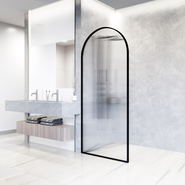 Arden 34" Matte Black Fluted Glass Shower Screen