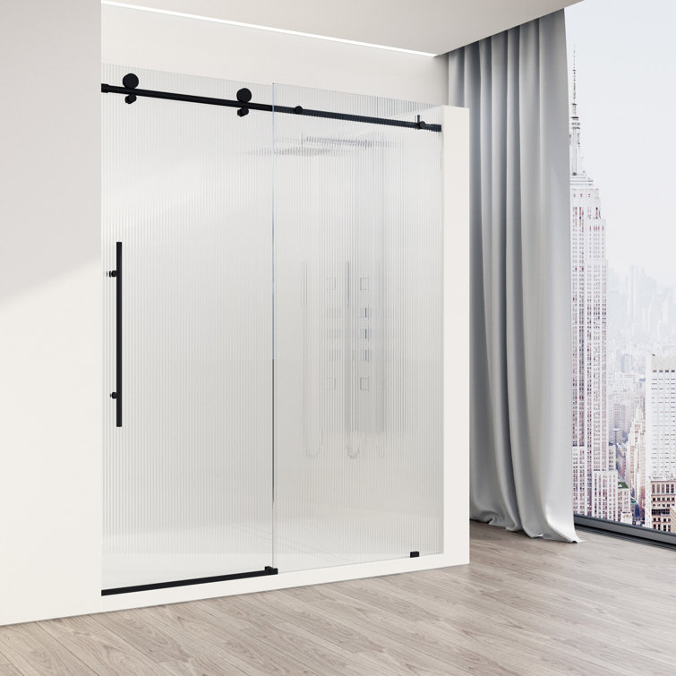 Elan E-Class 56-60" Matte Black Frameless Sliding Shower Door with Fluted Glass