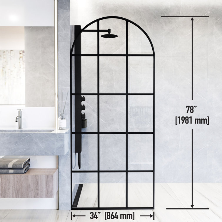 Arden 34" W x 78" H Matte Black Framed Shower Screen with Clear Grid Glass