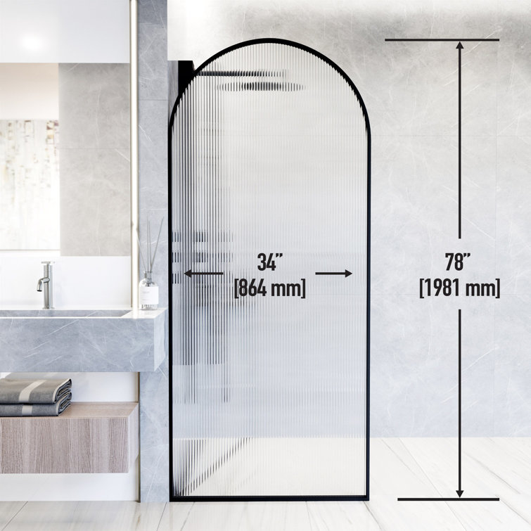 Arden 34" Matte Black Fluted Glass Shower Screen