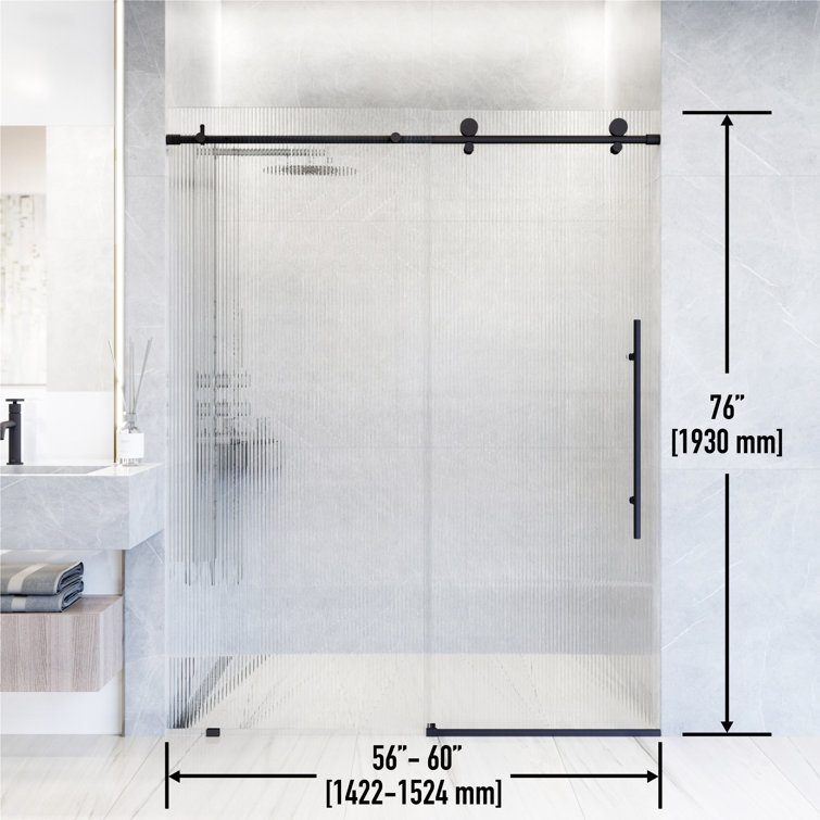 Elan E-Class 56-60" Matte Black Frameless Sliding Shower Door with Fluted Glass
