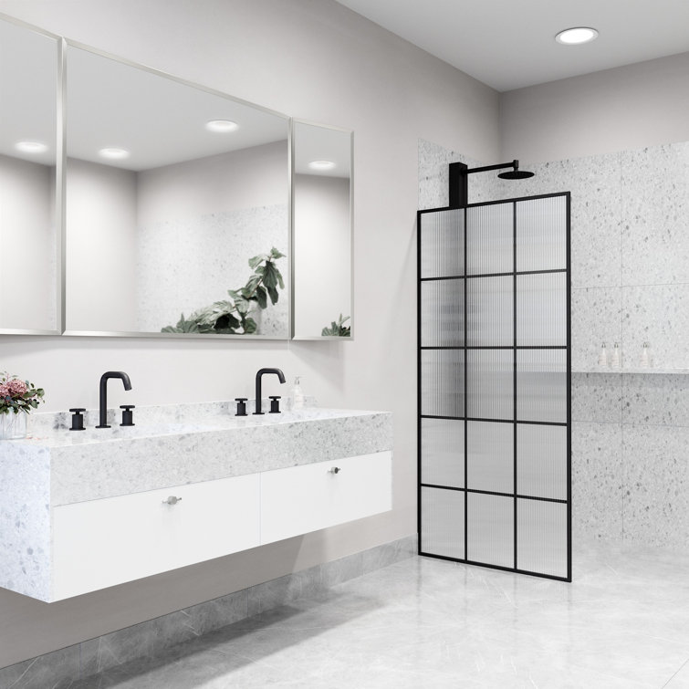 Mosaic Matte Black 34" x 74" Fluted Glass Shower Screen