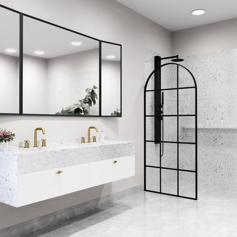Arden 34" W x 78" H Matte Black Framed Shower Screen with Clear Grid Glass
