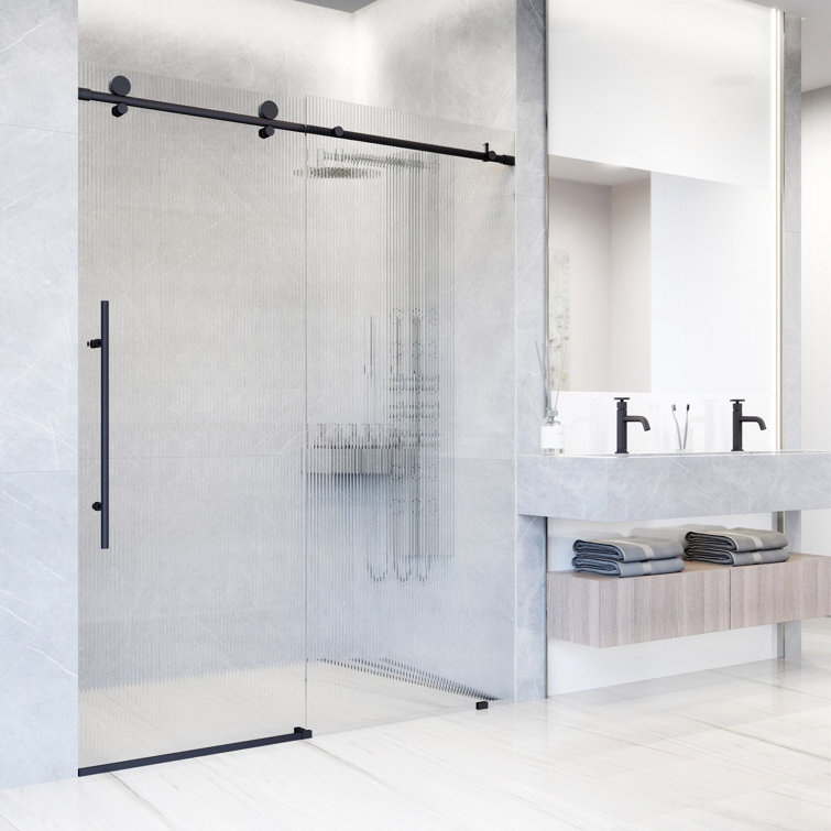 Elan E-Class 56-60" Matte Black Frameless Sliding Shower Door with Fluted Glass