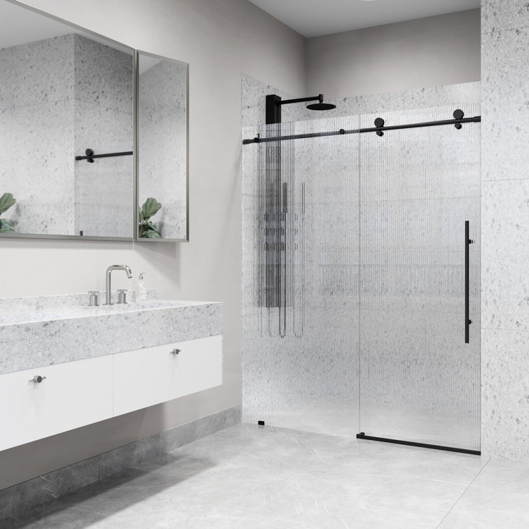 Elan E-Class 56-60" Matte Black Frameless Sliding Shower Door with Fluted Glass